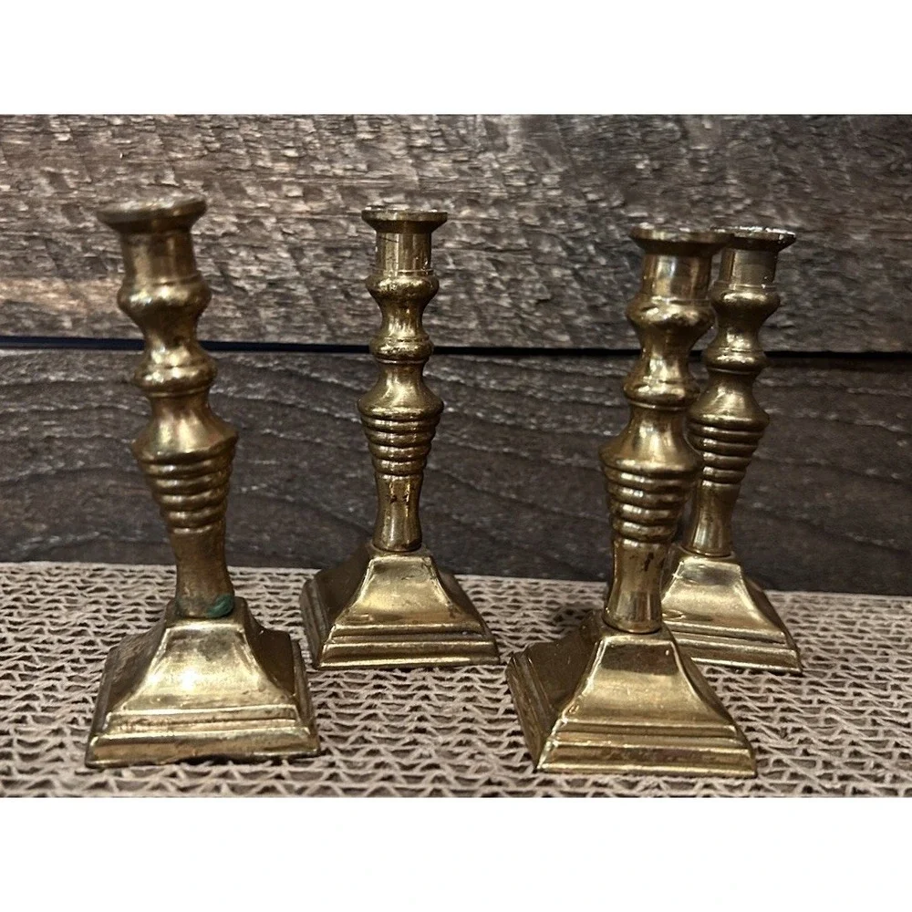 Vintage Peerage Made in England Miniature Brass Candlesticks 3 1/2 inches tall‎